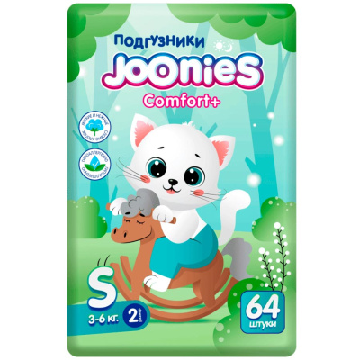 Подгузники Comfort + S 3-6 кг 64 штуки Joonies 94079 1